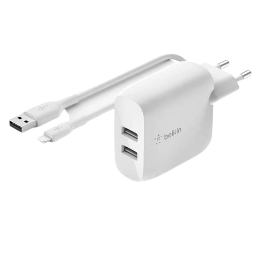 BoostCharge Chargeur secteur 2 ports  USB-A (24 W) avec câble  Lightning vers USB-A