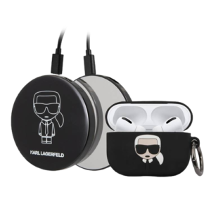 Karl Lagerfeld Bundle  Ikonik - Coffret pour  Apple Airpods 1/2 +  Power Bank avec miroir