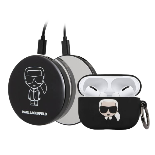 Karl Lagerfeld Bundle  Ikonik - Coffret pour  Apple Airpods 1/2 +  Power Bank avec miroir
